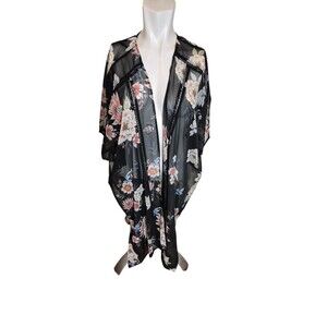 Band of Gypsies Sheer Boho Floral Chiffon Duster Tunic Cardigan Swim Cover sz M